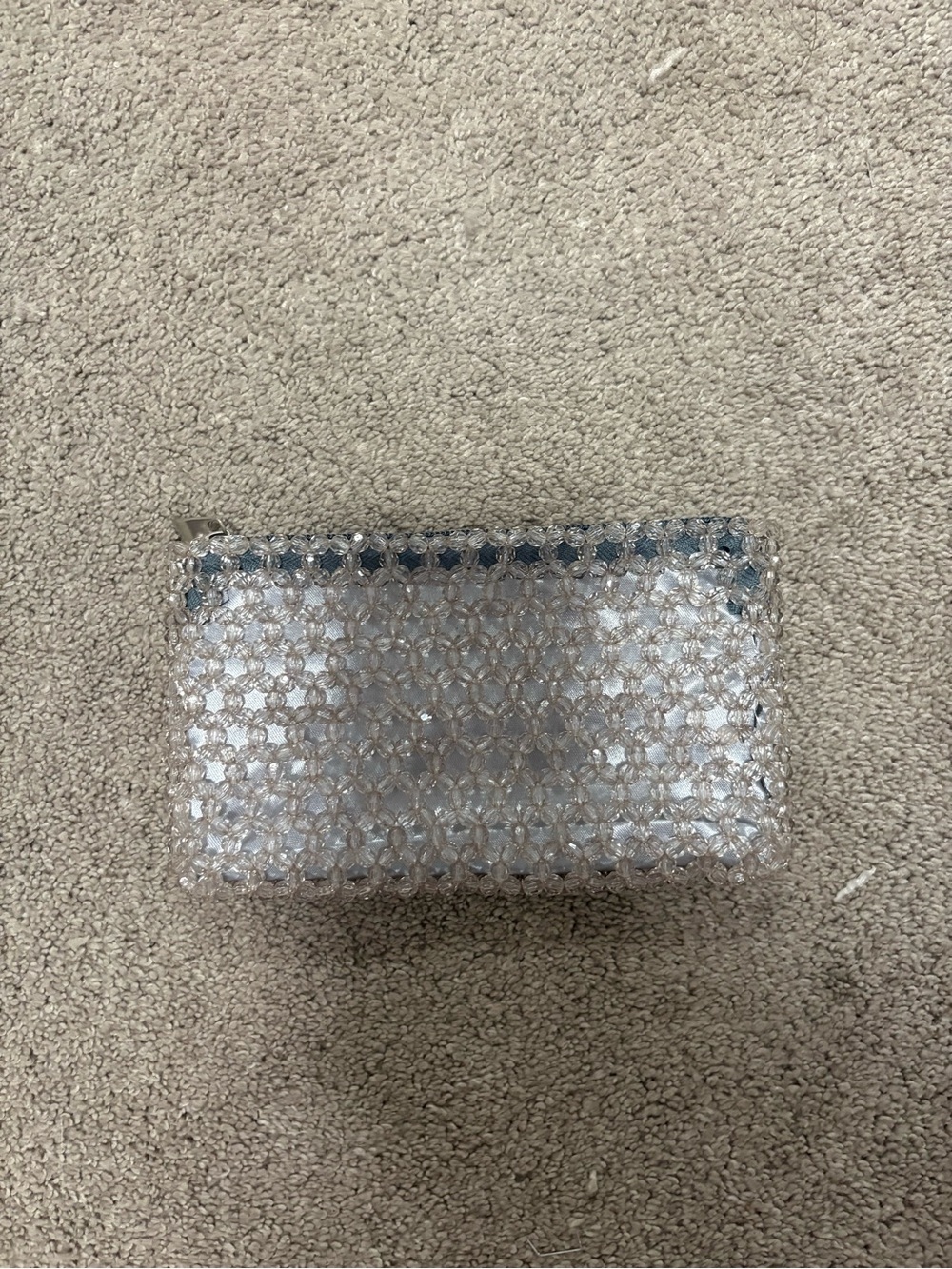 Clear Beaded Cosmetic Pouch - Silver Accents